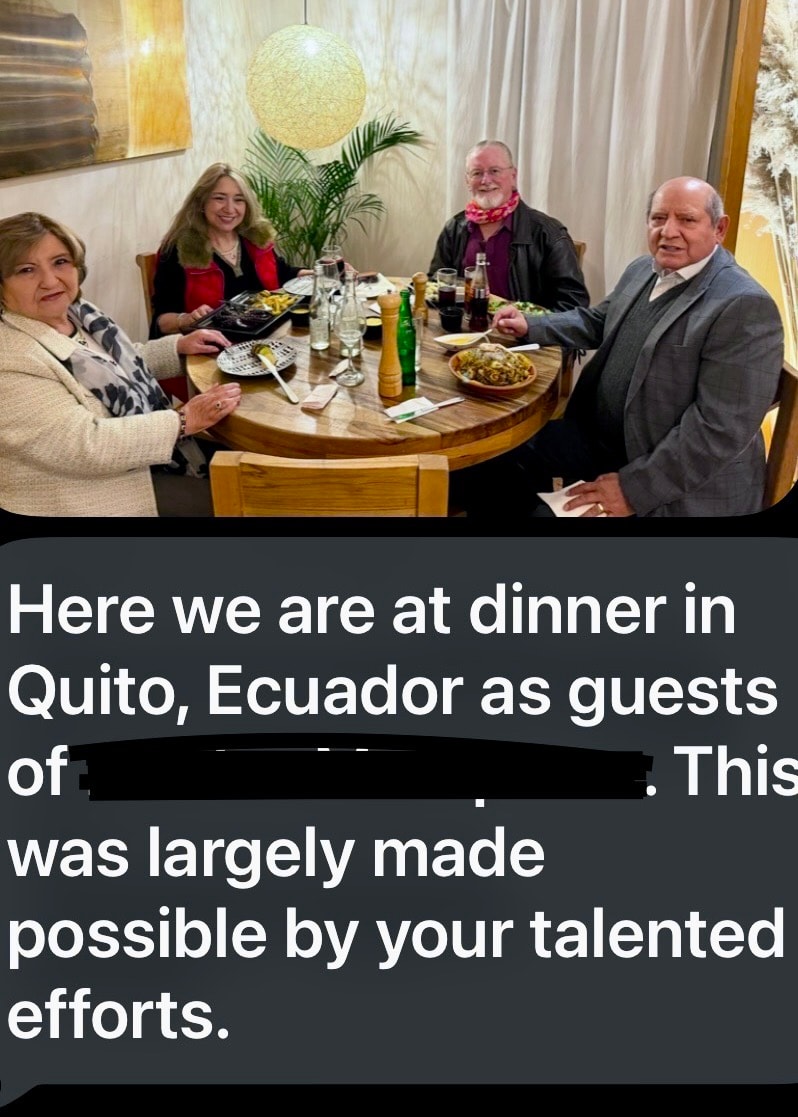 Dinner in Quito, Ecuador — a client thank-you
